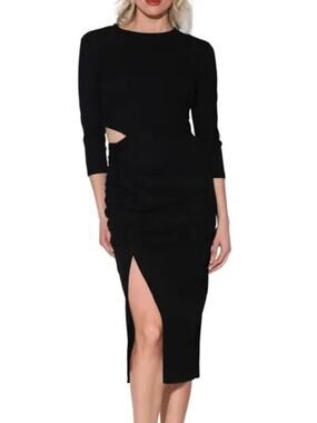 Walter Baker After Dark Black Cutout Ruched Midi Dress NWT Size S